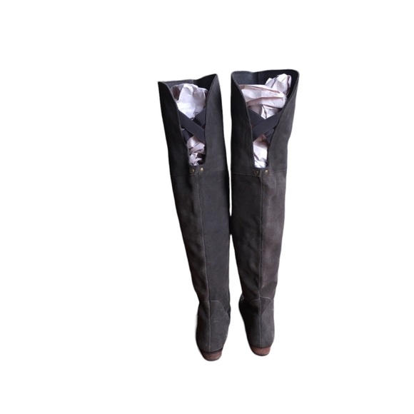 Joie Brown Suede over the Knee Leather Flat Heeled Boots Y2K - Picture 5 of 7